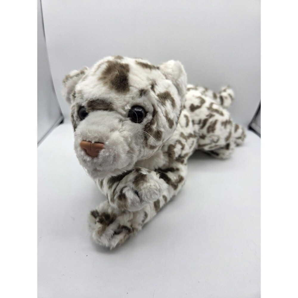 Animal Alley White Snow Leopard Laying Plush 12"